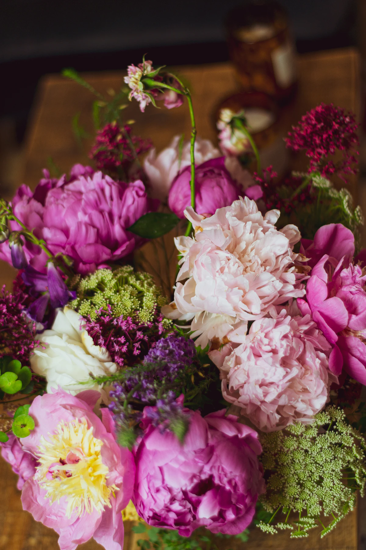 Colourful flowers arranged in a bright flower studio